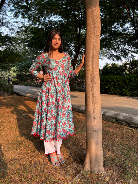 Anarkali cotton kurti set